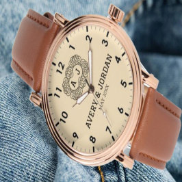 Relógio Luxury monogram cream couple names initials