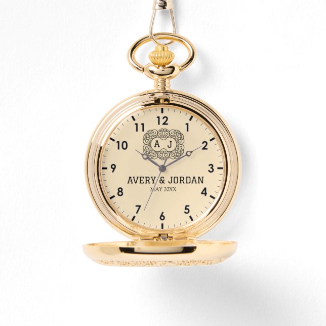 Relógio Luxury monogram cream couple names initials  (Frente)