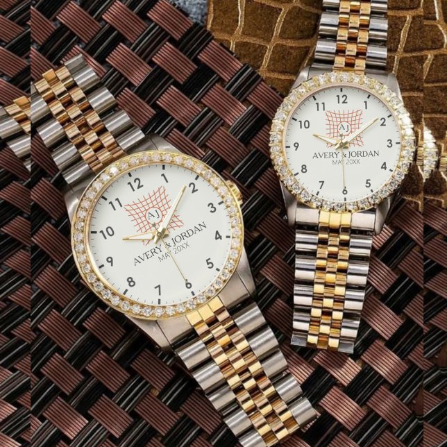 Relógio Luxury Monogram Elegant Initials Couple Names (Criador carregado)