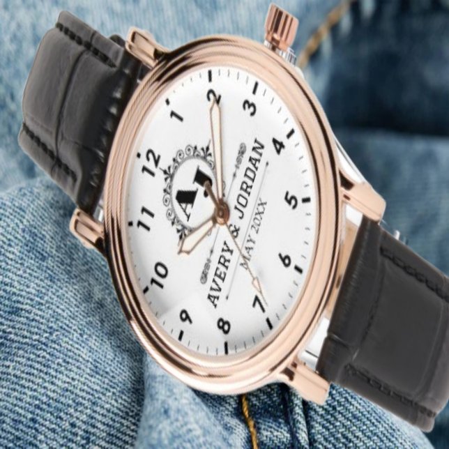 Relógio Luxury Monogram with Elegant Initials White (Criador carregado)