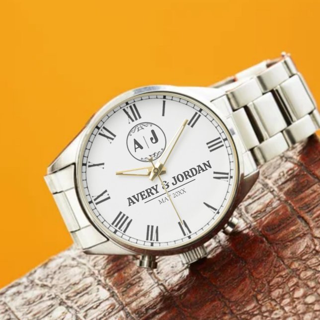 Relógio Luxury Personalized Monogram Couples Names (Criador carregado)