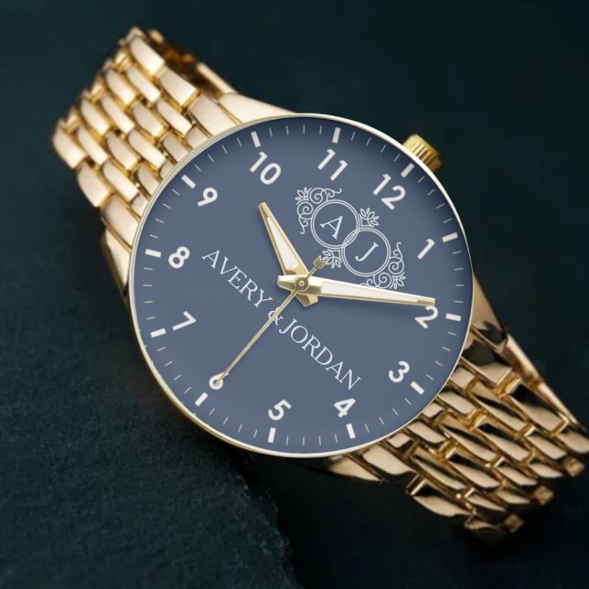 Relógio Luxury romantic couple monogram wedding  (Criador carregado)