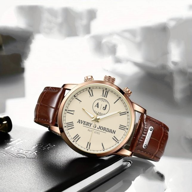 Relógio Luxury Stylish Minimalist Engraved Couple’s Name  (Criador carregado)