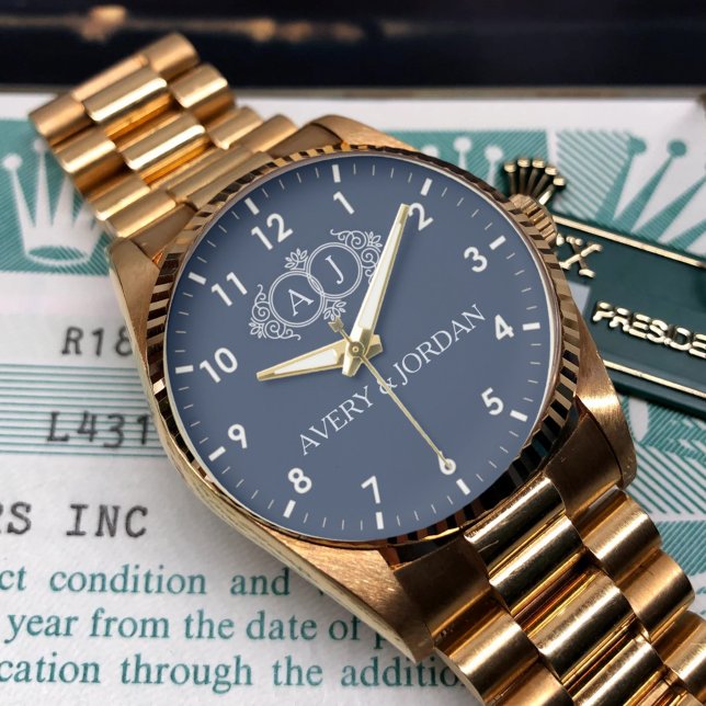 Relógio  Luxury Vintage  Monogram Initials Navy Blue (Criador carregado)