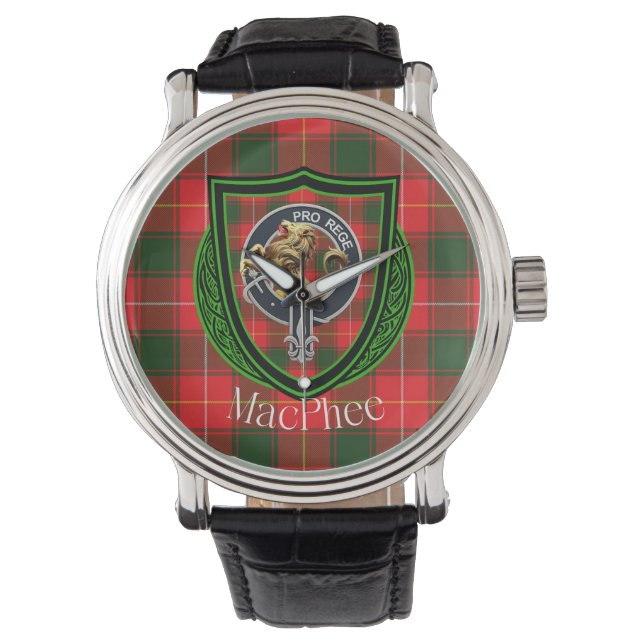 Relógio MacPhee Scottish Clan Tartan & Crest (Frente)