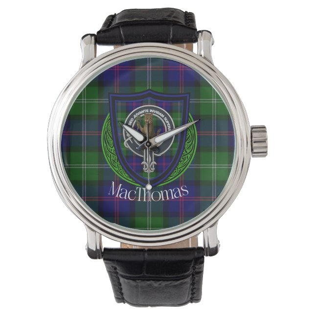 Relógio MacThomas Scottish Clan Tartan & Crest (Frente)