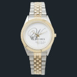 Relógio Mãe De Casamento Da Noiva Monograma<br><div class="desc">O Partido Bridal Do Casamento Oferece À Mãe Da Noiva Monograma Simples E Elegante Relógio Chic(. Clique em personalizar este modelo para personalizá-lo com o seu monograma inicial, o nome e a data do casamento de forma rápida e fácil. A Mãe Casada da Bride Gift Monograma Chic Watch, faz parte...</div>
