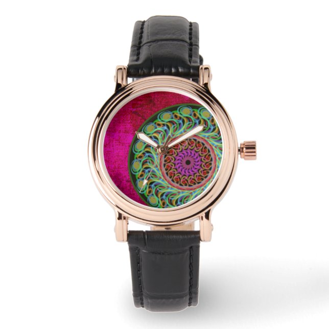 Relógio Magenta e Green Mandala Watch (Frente)