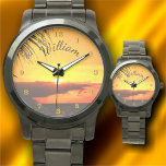 Relógio Malecon Sunset 2441<br><div class="desc">Pintura de "Malecon Sunset 2441" Collection Personalize na página do produto ou clique no botão "Personalizar" para obter mais opções de design. Design criou da minha pintura "Malecon Sunset 2441" capturando um belo pôr do sol em uma calçada de praia chamada Malecon em Puerto Vallarta, México. Os produtos correspondentes estão...</div>