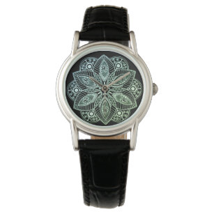 Relógio Mandala Verde Tribal Exótica