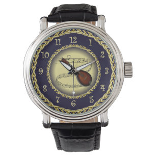 Relógio Mandolin 01 ~ Rolagem Musical ~ Dourado/Marinho Az