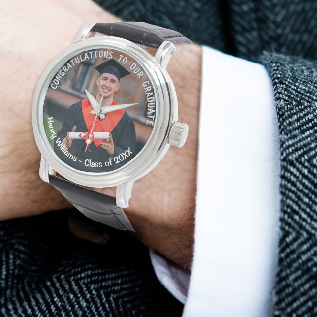 Relógio Manutenção personalizada de fotos dos Parabéns do  (An elegant watch to celebrate a graduation, with custom photo, name and year)