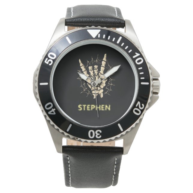 Relógio Mão de esqueleto de metal pesado, Halloween de roc (Frente)