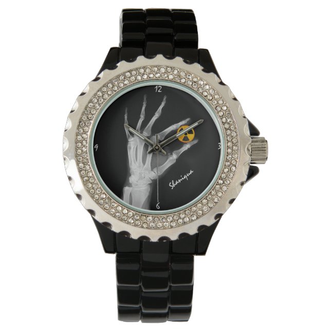 Relógio Mão Segurando um Símbolo de Radiação (Frente)