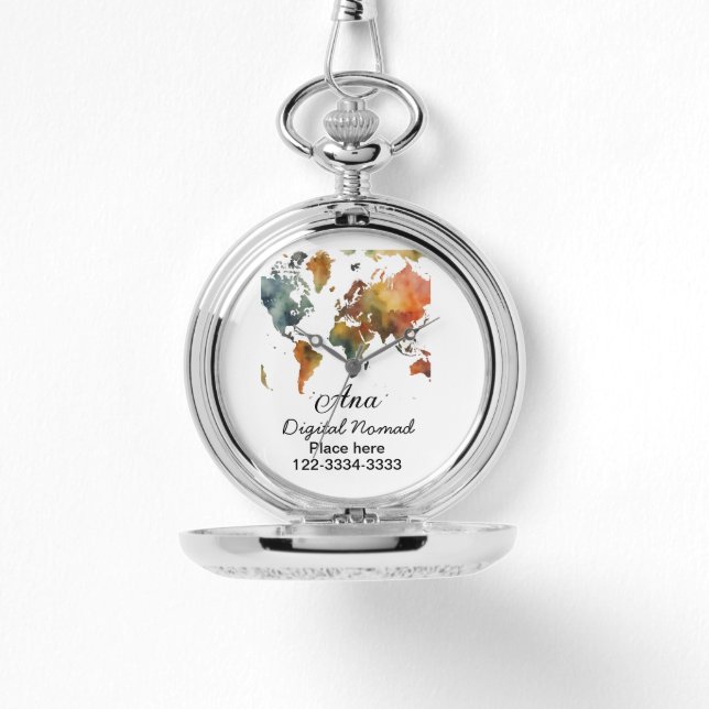 Relógio Mapa do mundo adicione seu nome texto localidade t (Frente)