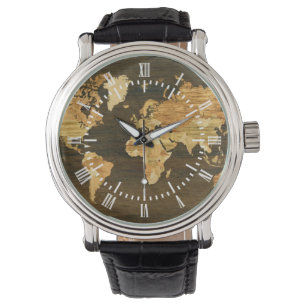 Relógio Mapa do mundo de madeira