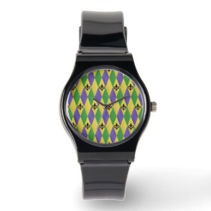 Relógio Mardi Gras Harlequin Fleur De Lis Designer Watch