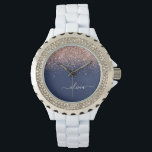 Relógio Marinho Azul Rosa Dourado Blush Cor-de-rosa brilha<br><div class="desc">Marinho Azul e Rosa Dourado - Inspeção do Nome do Monograma do Script Glitter Glitter Rosa Esmagador. Isso faz a formatura perfeita,  aniversário,  casamento,  chá de panela,  aniversário,  chá de fraldas ou presente de festa de solteira para alguém que ama luxo de vidro e estilos quíticos.</div>