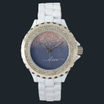 Relógio Marinho Azul Rosa Dourado Blush Cor-de-rosa brilha<br><div class="desc">Marinho Azul e Rosa Dourado - Inspeção do Nome do Monograma do Script Glitter Glitter Rosa Esmagador. Isso faz a formatura perfeita,  aniversário,  casamento,  chá de panela,  aniversário,  chá de fraldas ou presente de festa de solteira para alguém que ama luxo de vidro e estilos quíticos.</div>