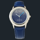 Relógio Marinho de prata Blue Glitter Girly Monographic No<br><div class="desc">Silver e Marinho Blue Sparkle Monogramas Name Watch. Isto faz o doce e perfeito aniversário de 16 anos,  casamento,  chá de panela,  aniversário,  chá de fraldas ou festa de solteira presente para alguém que ama luxo de luxo e estilos quíticos.</div>