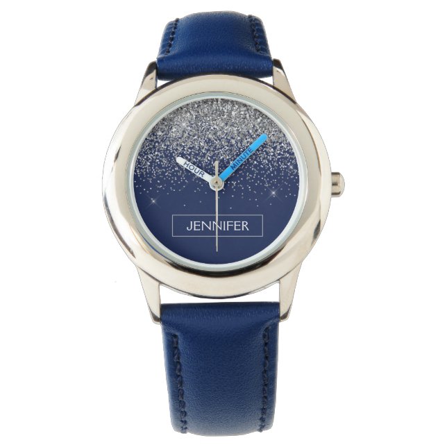 Relógio Marinho de prata Blue Glitter Girly Monographic No