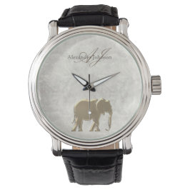 Relógio Mármore branco elegante e elefante Dourado monogra