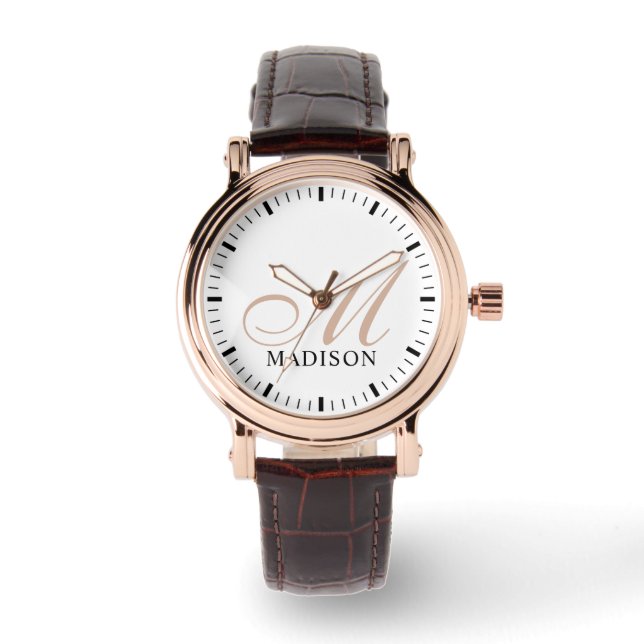 Relógio Marrom, Rosa,, Dourado, para mulheres, monograma (Frente)