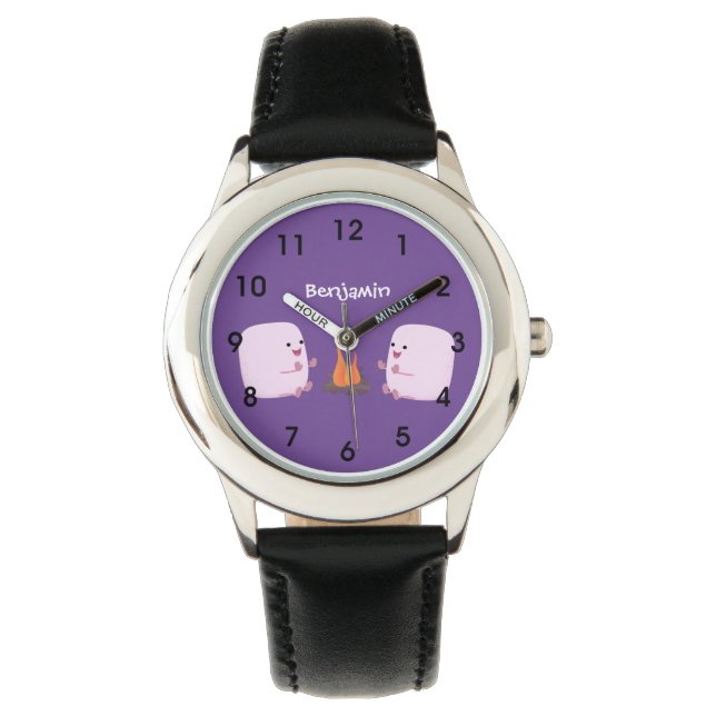 Relógio Marshmallows cor-de-rosa lindos por desenhos anima (Frente)