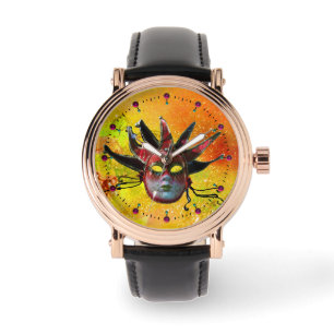 Relógio MASCARADA de MÁSCARA NEGRA E VERMELHA, amarelo