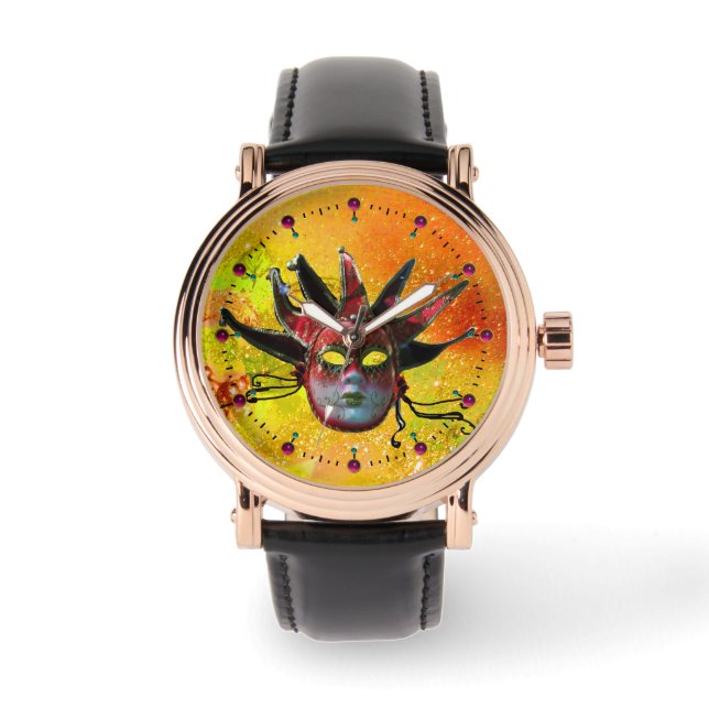 Relógio MASCARADA de MÁSCARA NEGRA E VERMELHA, amarelo (Frente)