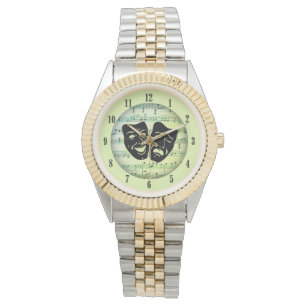 Relógio Máscaras de Música Verde e Teatro