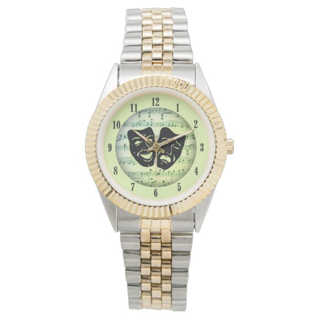 Relógio Máscaras de Música Verde e Teatro (Frente)