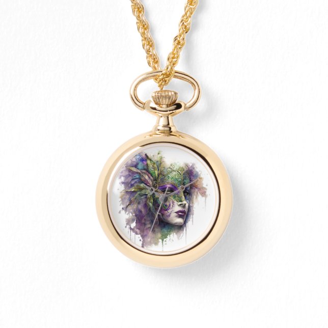 RELÓGIO MÁSCARAS MARDI GRAS BREVEMENTE COLORIDAS (Frente)