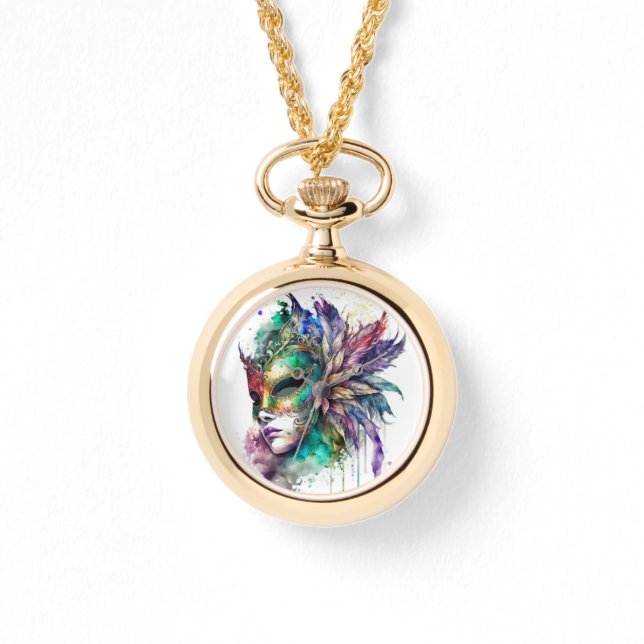 RELÓGIO MÁSCARAS MARDI GRAS BREVEMENTE COLORIDAS (Frente)