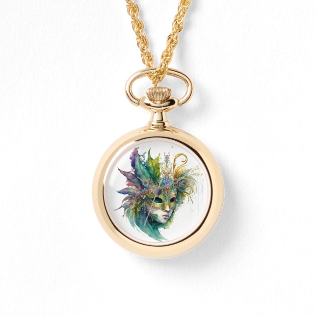 RELÓGIO MÁSCARAS MARDI GRAS BREVEMENTE COLORIDAS (Frente)