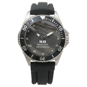 Relógio Masculina Moderna Elegante Preto Monograma Legal