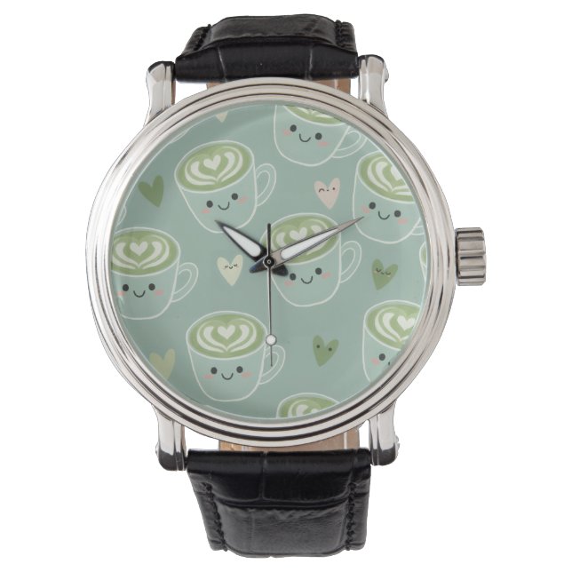 Relógio Matcha Moments Watch – Kawaii Green Tea Latte Time (Frente)