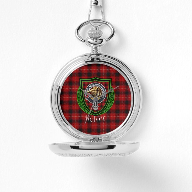 Relógio McIver Scottish Clan Tartan & Crest (Frente)