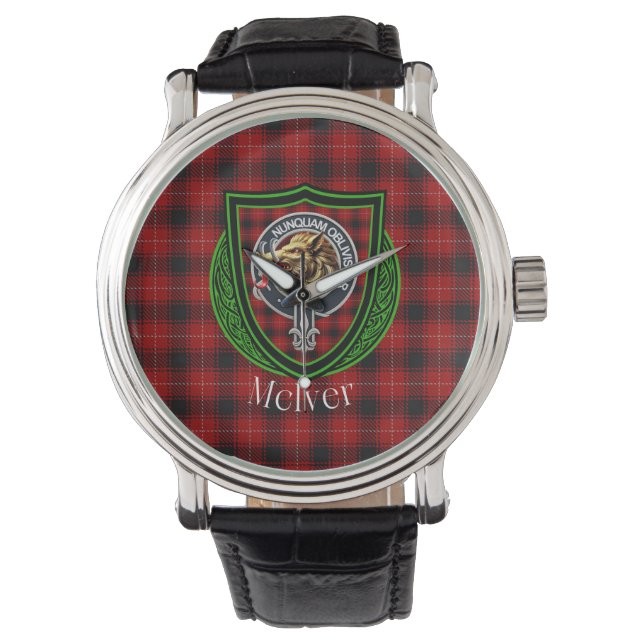 Relógio McIver Scottish Clan Tartan & Crest (Frente)