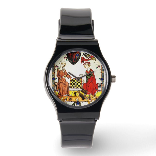 RELÓGIO MEDIEVAL JOGADORES DE XADREZ NO TRIBUNAL (Frente)