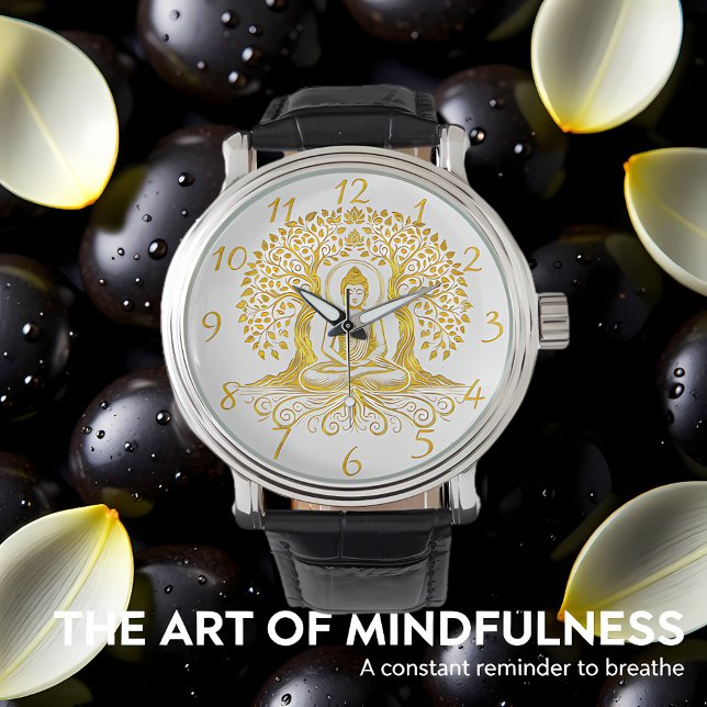 Relógio Meditação Buda ouro entre Árvores (Criador carregado)