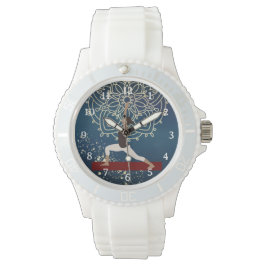 Relógio Meditação de Yoga Dourada, Azul e Mandala Vermelha