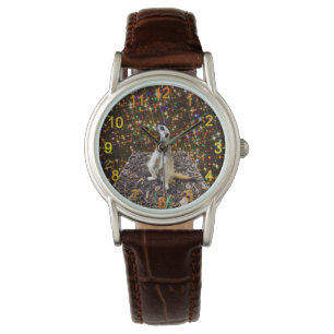 Relógio Meerkat Twinkle Stars, Senhoras Leather Wristwatch
