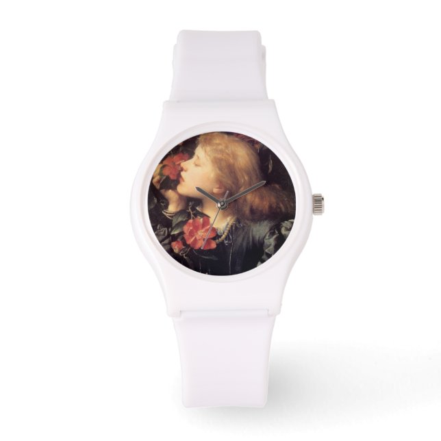 Relógio Menina Escolhendo uma Flor Bonita (por G.F. Watts) (Frente)