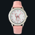 Relógio menina personalizada de natal de renas rosa-fofinh<br><div class="desc">rena rosa fofa,  natal personalizada</div>