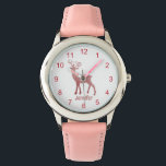 Relógio menina personalizada de natal de renas rosa-fofinh<br><div class="desc">rena rosa fofa,  natal personalizada</div>