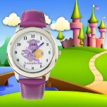 Relógio Meninas bonitas dragão roxo adicionam nome<br><div class="desc">design por Kristi W. Designs em www.marlodeedesigns.com</div>