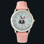 Relógio Meninas bonitas e Minimalistas Ursos de Panda<br><div class="desc">Esta linda e divertida criança assistindo apresenta uma ilustração de urso panda da selva. O relógio fornece áreas para que você adicione o nome da sua garota em uma fonte rosa minimalista e moderna. Perfeito para qualquer amante de panda.</div>