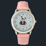 Relógio Meninas bonitas e Minimalistas Ursos de Panda<br><div class="desc">Esta linda e divertida criança assistindo apresenta uma ilustração de urso panda da selva. O relógio fornece áreas para que você adicione o nome da sua garota em uma fonte rosa minimalista e moderna. Perfeito para qualquer amante de panda.</div>
