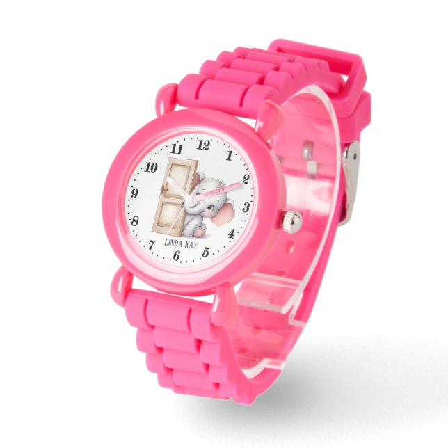 Relógio Meninas bonitas espiando elefante acrescentam nome (Ângulo)